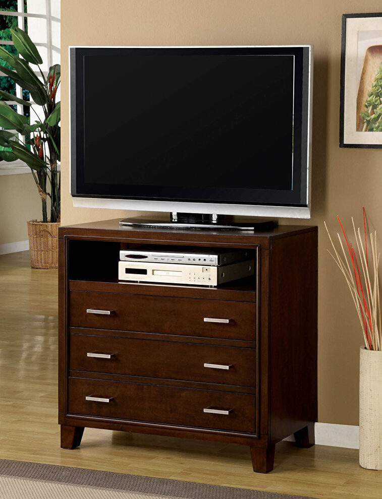 Brown cherry contemporary media chest by Furniture of America