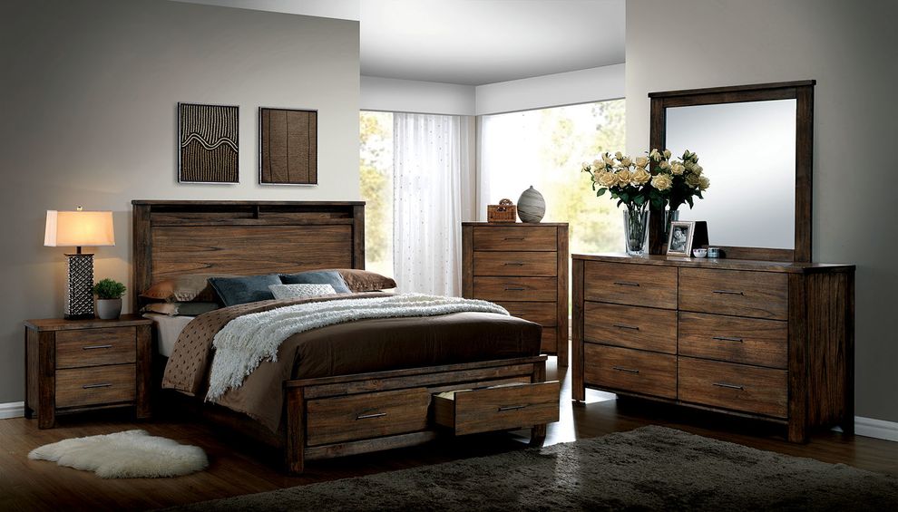 Oak wooden finish queen bed w/ bookcase by Furniture of America
