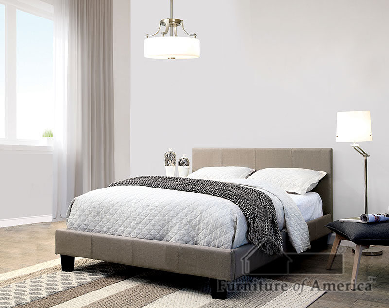 Gray finish padded headboard contemporary bed by Furniture of America