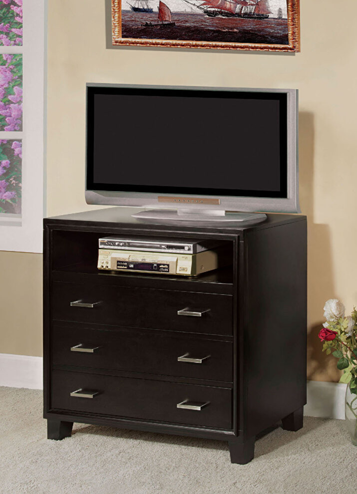 Espresso solid wood contemporary media chest by Furniture of America
