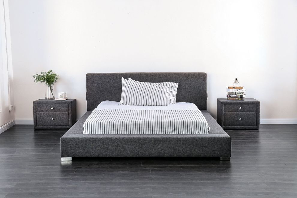 Ultra low-profile modern dark gray king bed by Furniture of America
