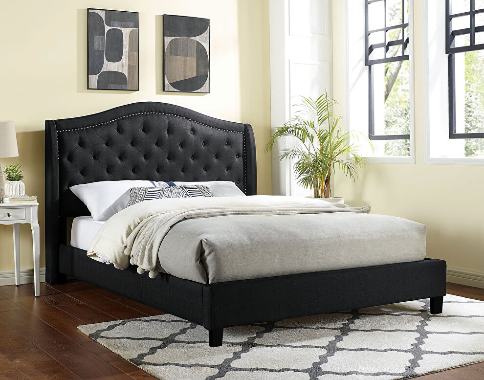 Black button tufted headboard platform bed by Furniture of America