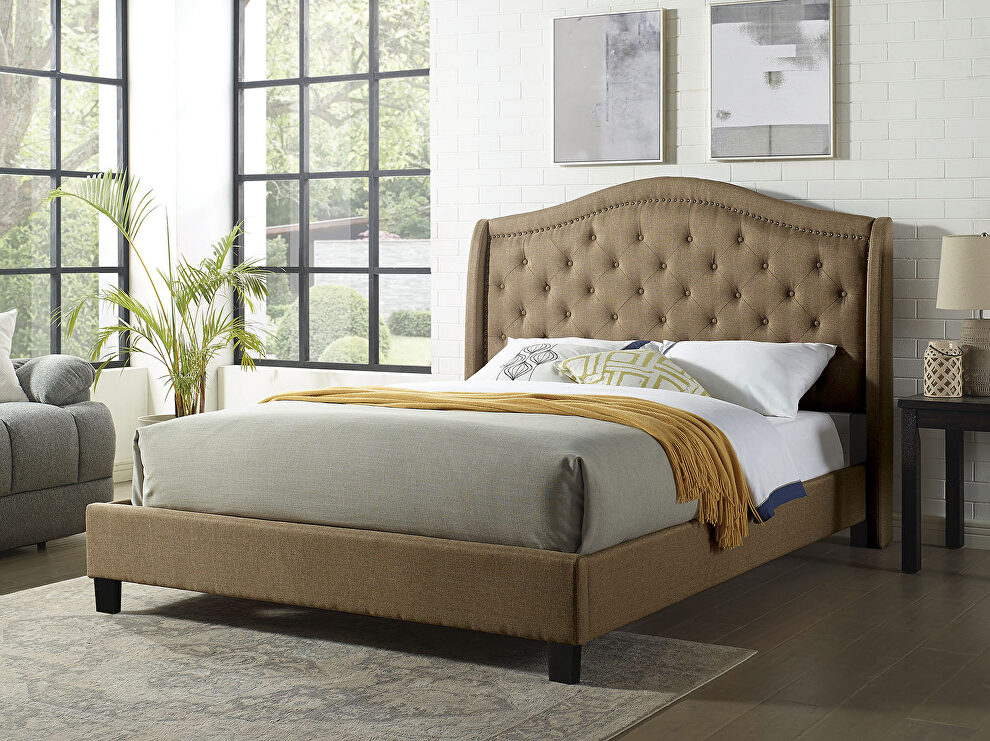 Brown button tufted headboard platform full bed by Furniture of America
