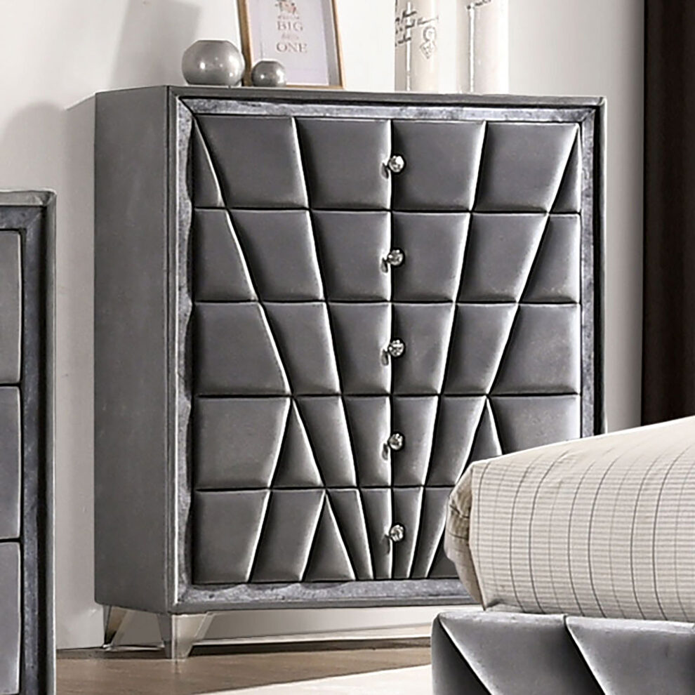Gray fabric art deco-inspired design chest by Furniture of America