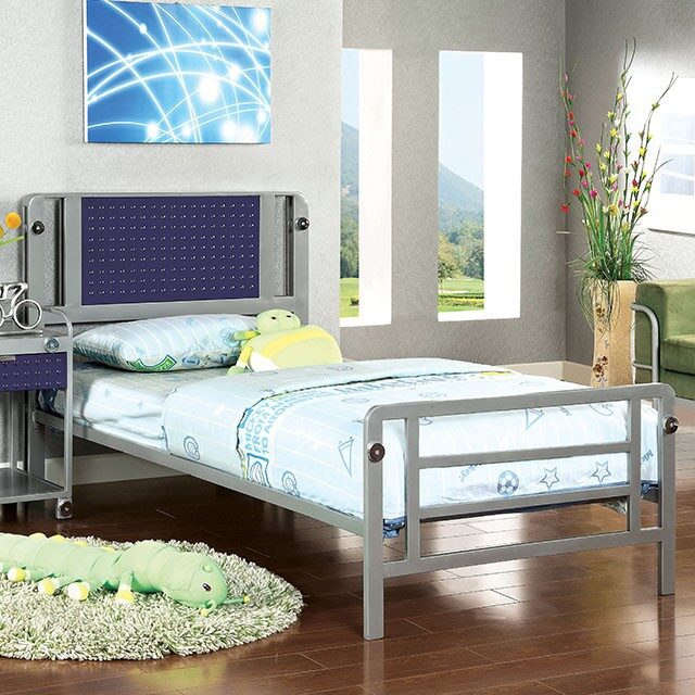 Silver & dark blue finish contemporary youth bed by Furniture of America