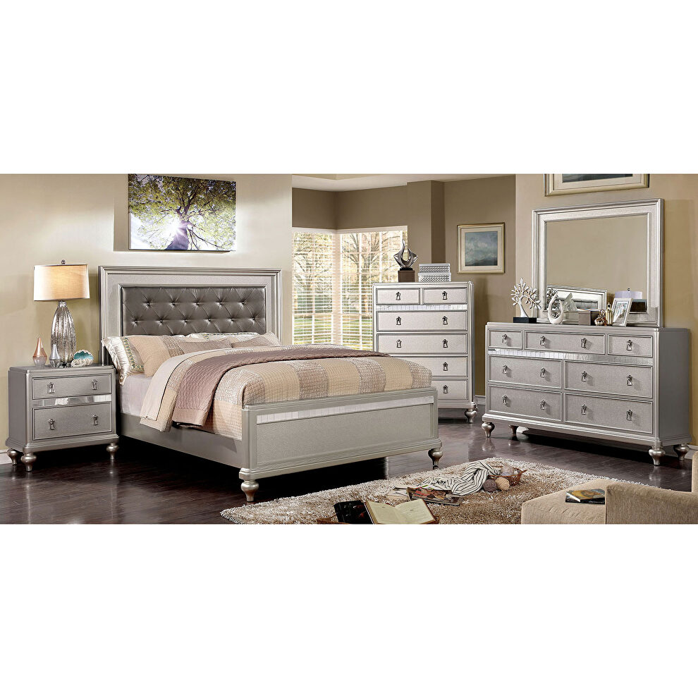 Contemporary mirror trim silver accents bed by Furniture of America