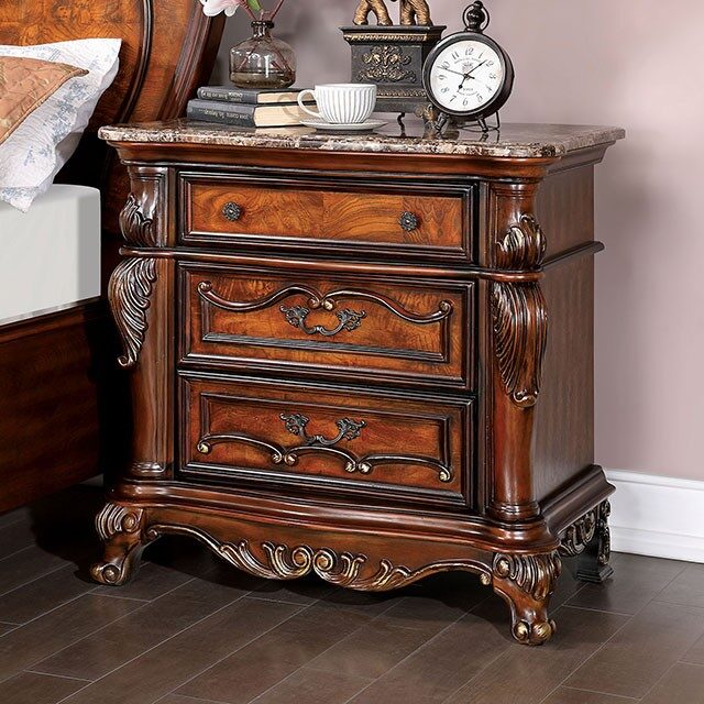 Dark oak solid wood traditional style nightstand by Furniture of America