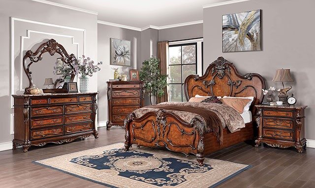 Dark oak solid wood traditional style platfrom bed by Furniture of America