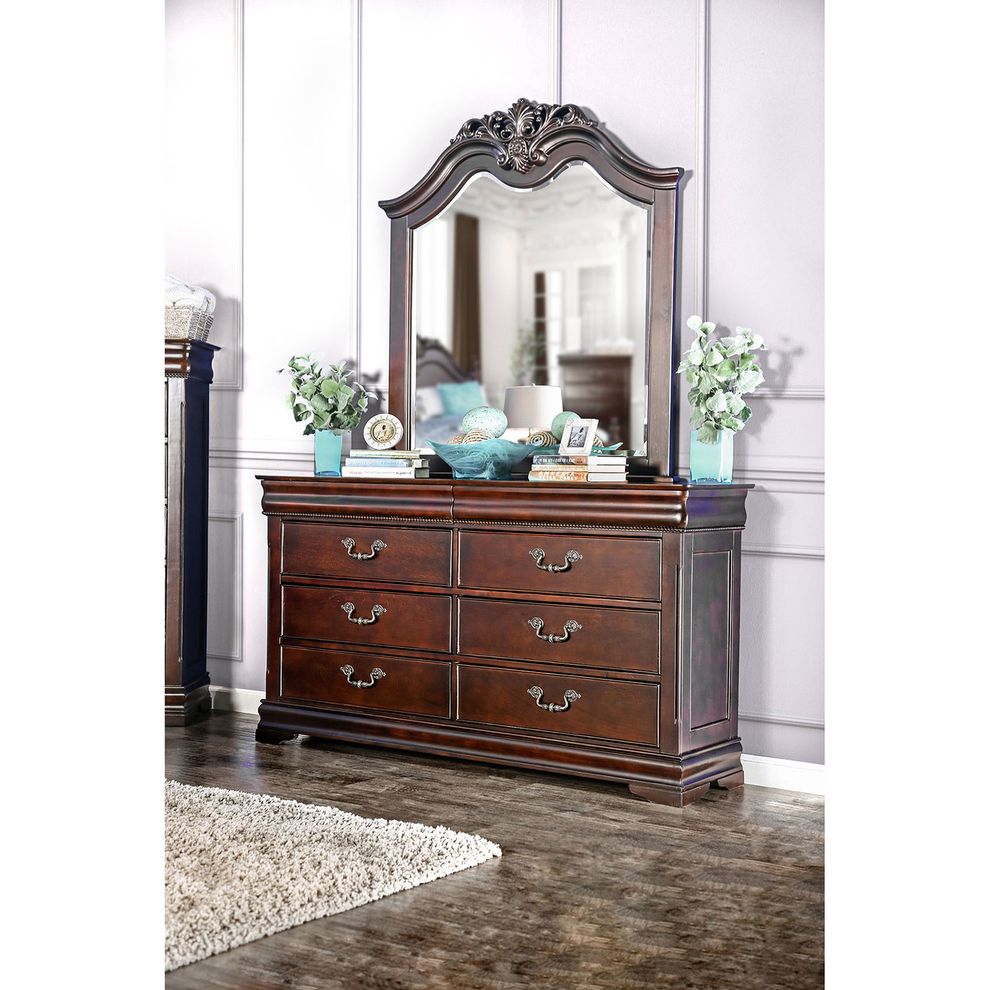 English style cherry wood finish dresser by Furniture of America