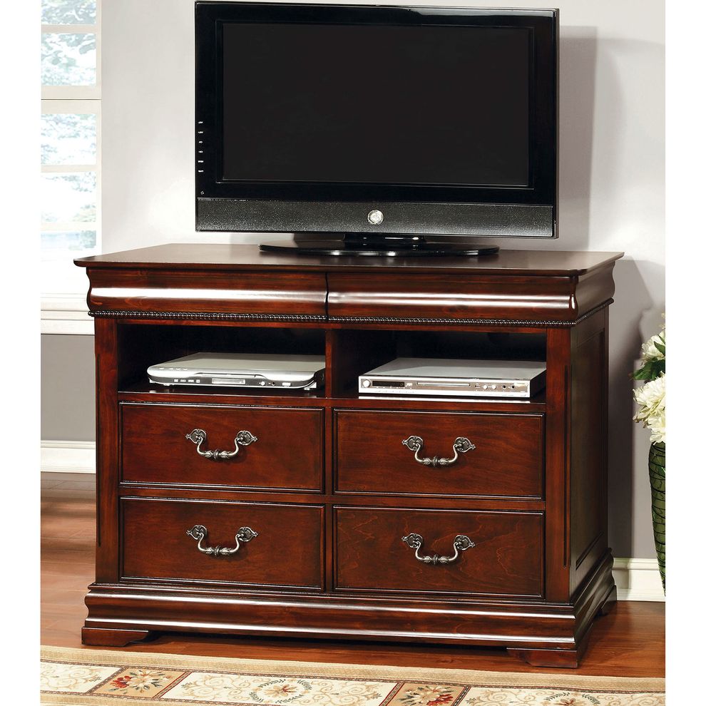 English style cherry wood finish media chest by Furniture of America