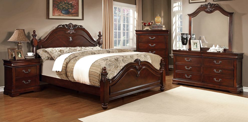 English style cherry wood finish queen bed by Furniture of America