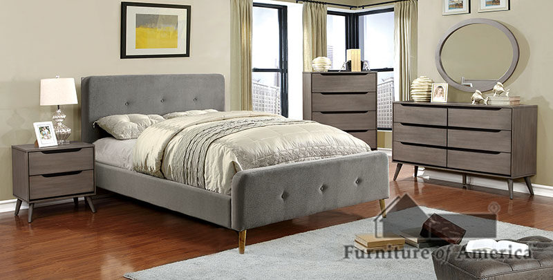 Mid-century modern style gray finish platform bed by Furniture of America