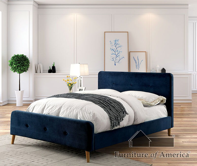 Mid-century modern style navy finish platform full bed by Furniture of America