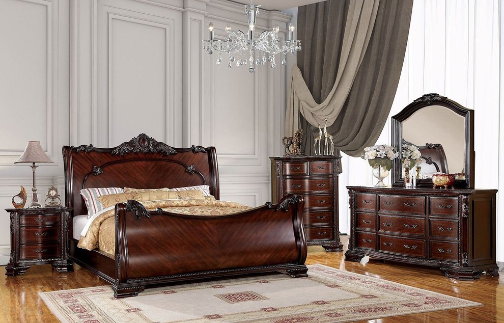 Traditional style sleigh bed in brown cherry by Furniture of America
