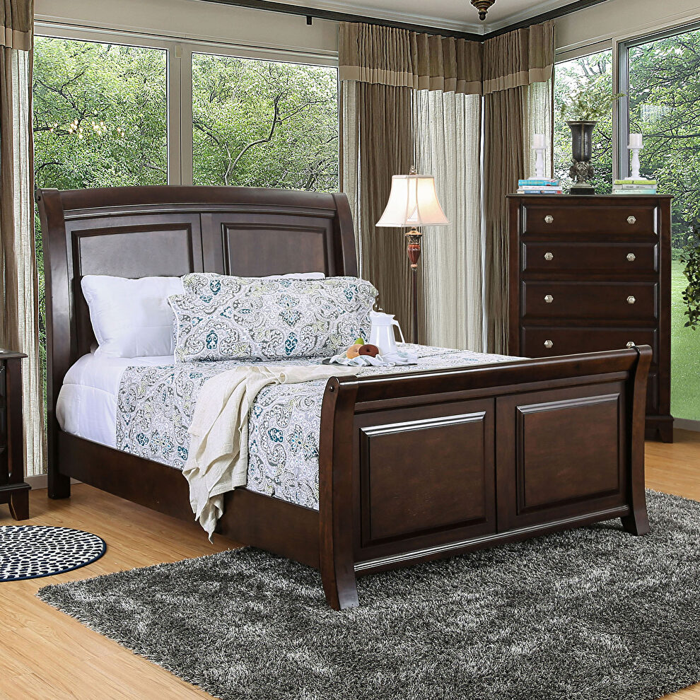 Brown cherry transitional style sleigh king bed by Furniture of America