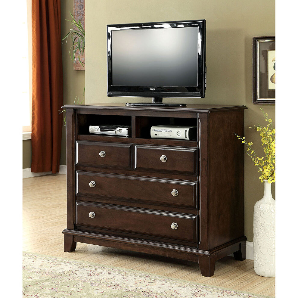 Brown cherry transitional style media chest by Furniture of America