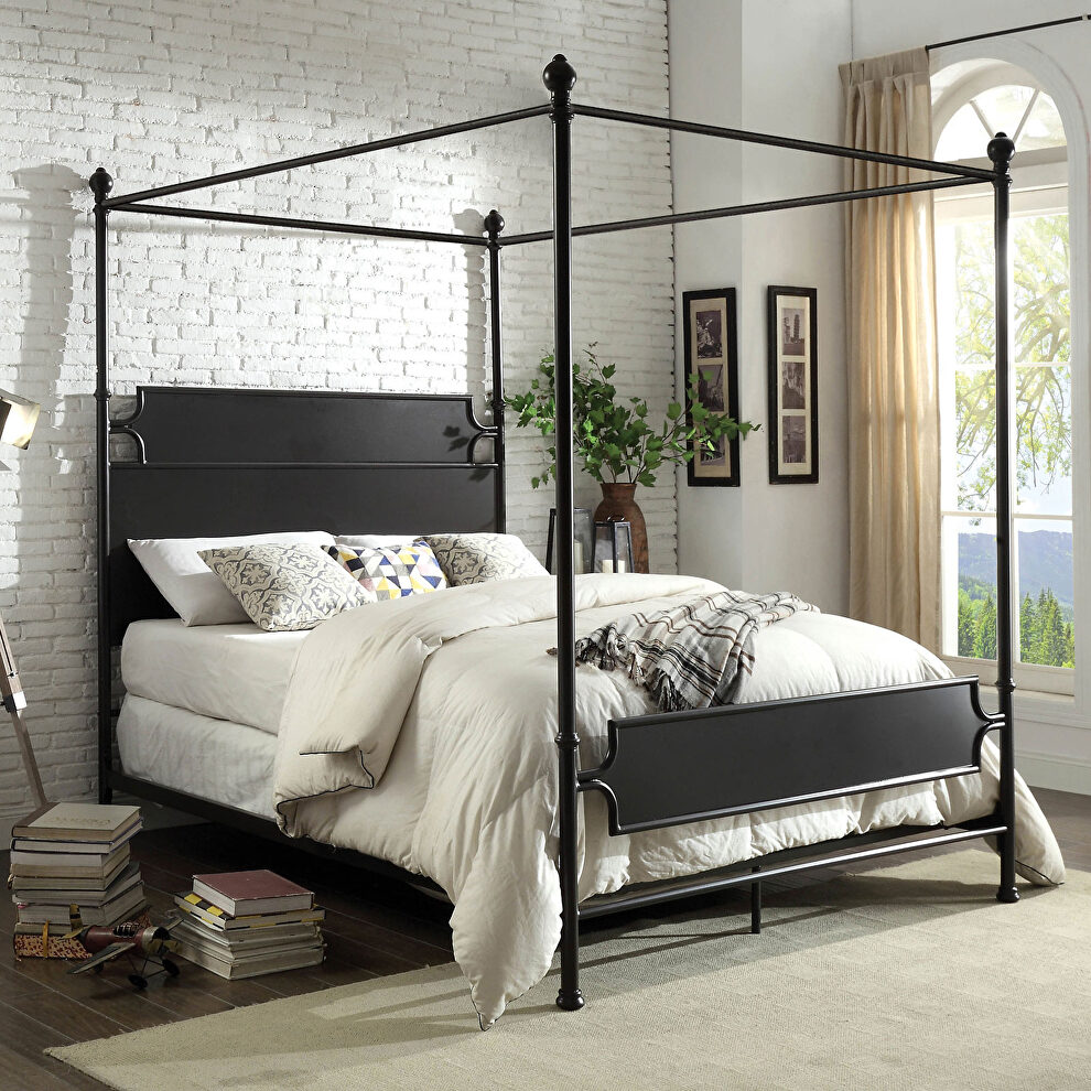 Powder coated black full metal construction bed by Furniture of America