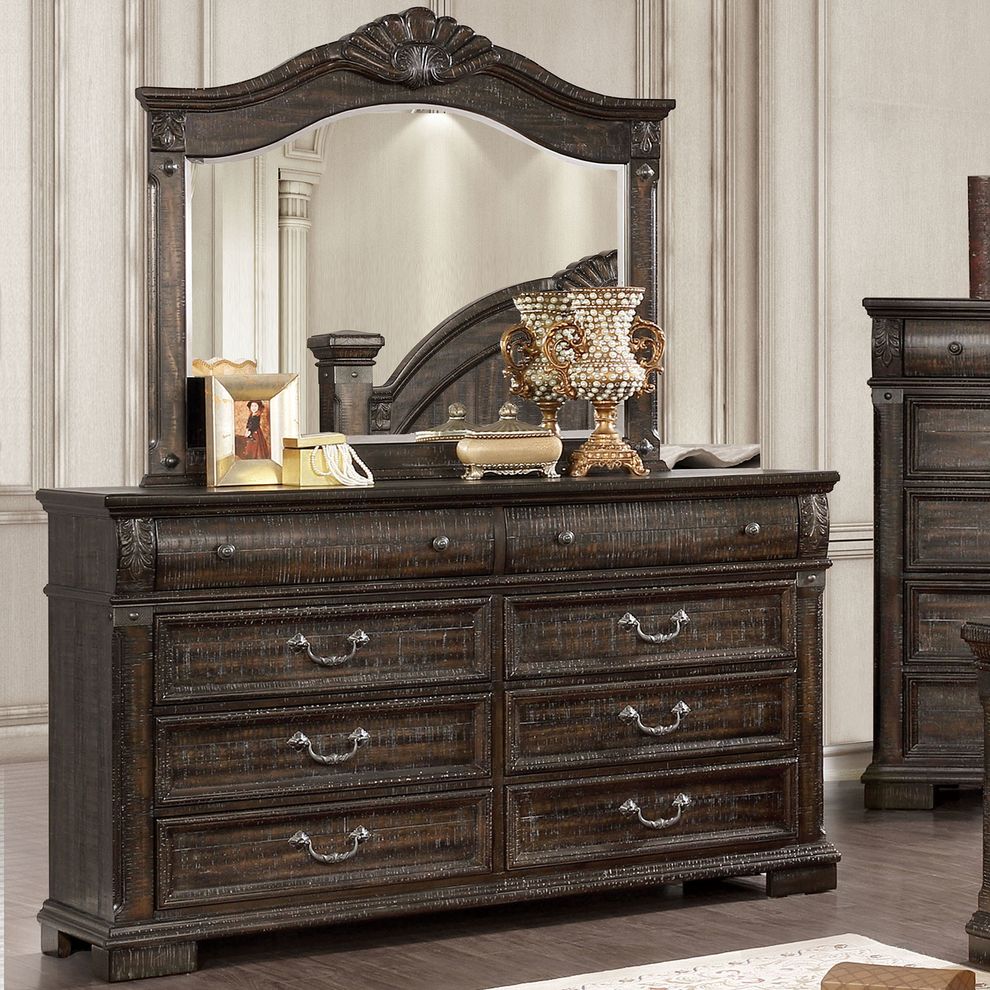 Distressed walnut transitional style dresser by Furniture of America