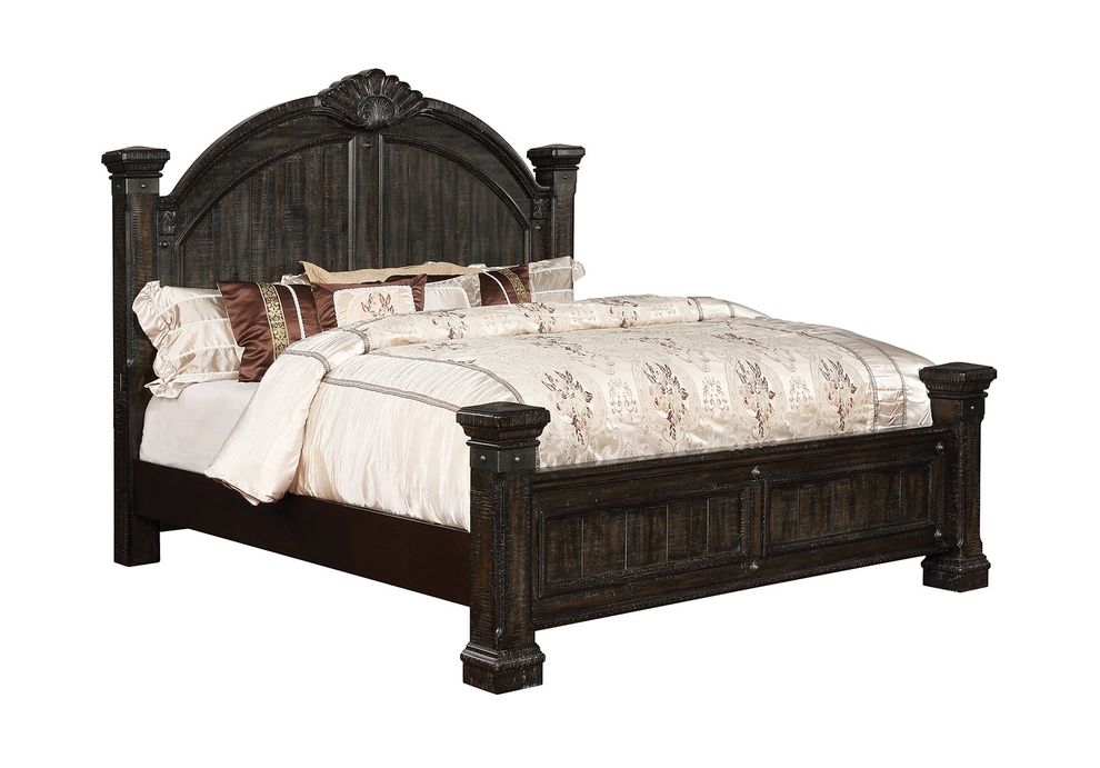 Distressed walnut transitional style king bed by Furniture of America