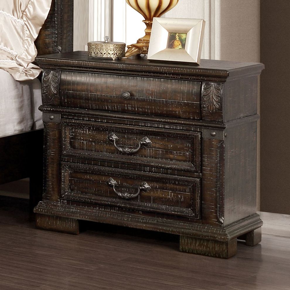 Distressed walnut transitional style nightstand by Furniture of America