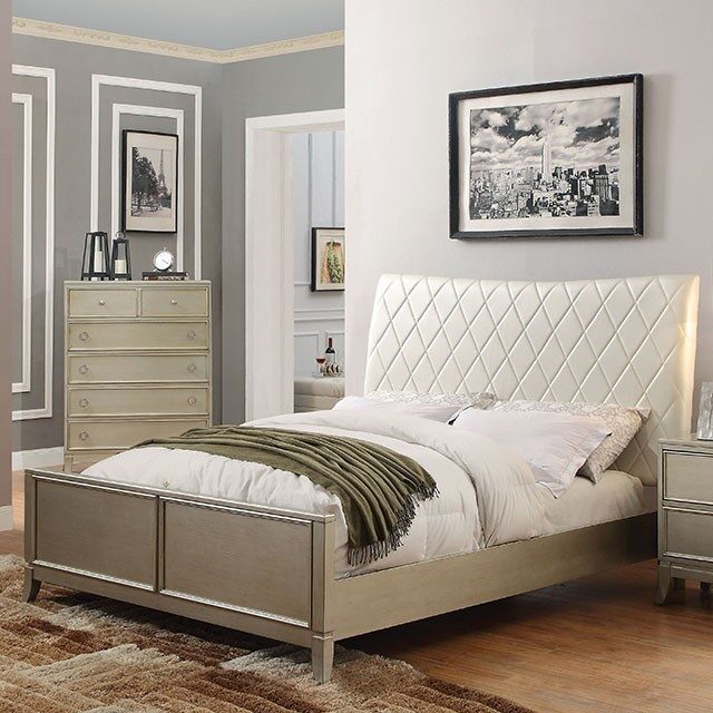 Silver gray finish diamond tufted platform bed bed by Furniture of America