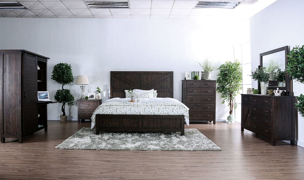 Countryside style espresso finish king size bed by Furniture of America