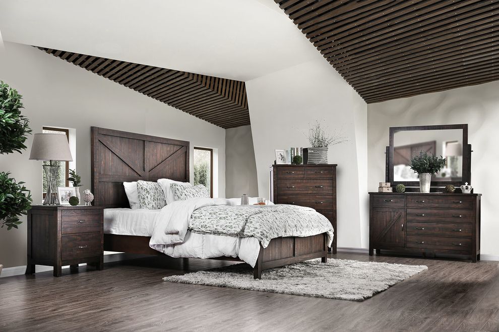Countryside style espresso finish queen size bed by Furniture of America