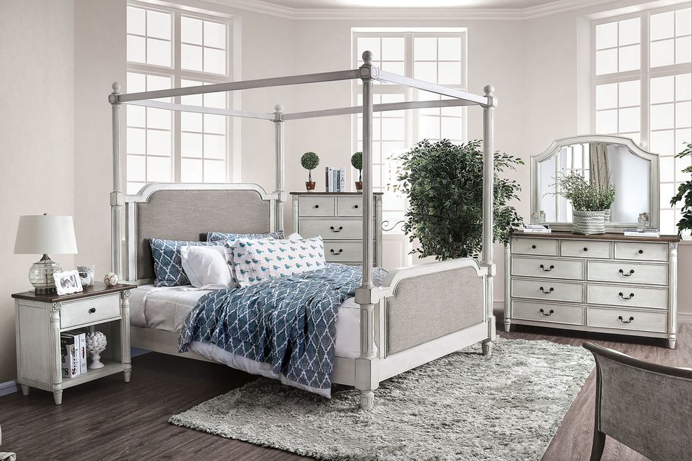 Antique white / gray canopy bed by Furniture of America