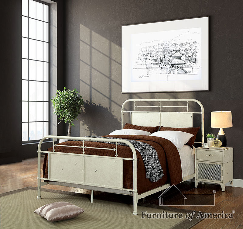 Hand-brushed white powder coating industrial full bed by Furniture of America