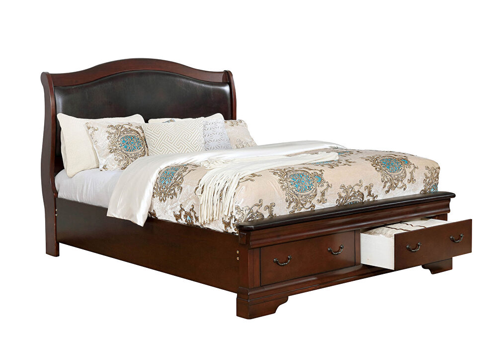 Brown cherry camelback design platform king bed w/ storage by Furniture of America