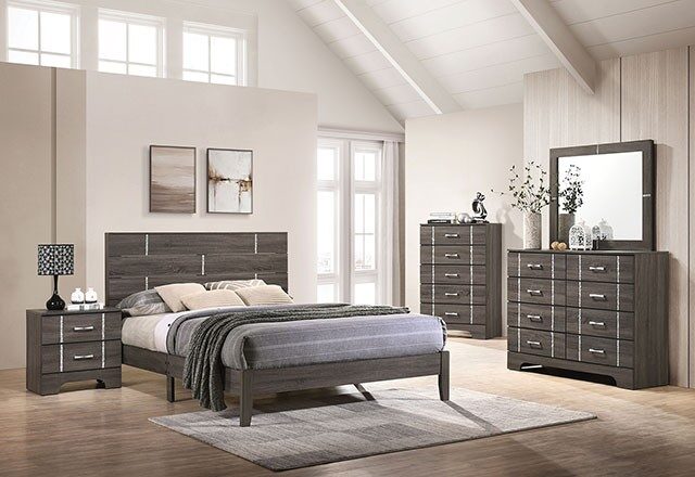 Gray plank-style headboard contemporary bed by Furniture of America
