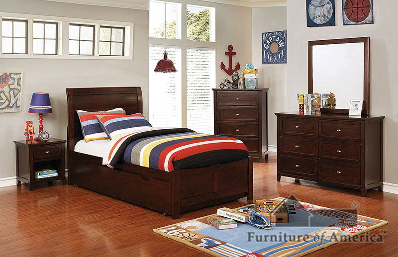 Transitional style brown cherry finish youth bedroom by Furniture of America