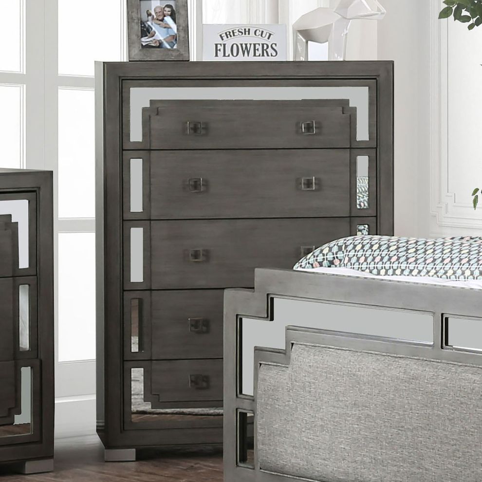 Mirrored panels / gray chest by Furniture of America