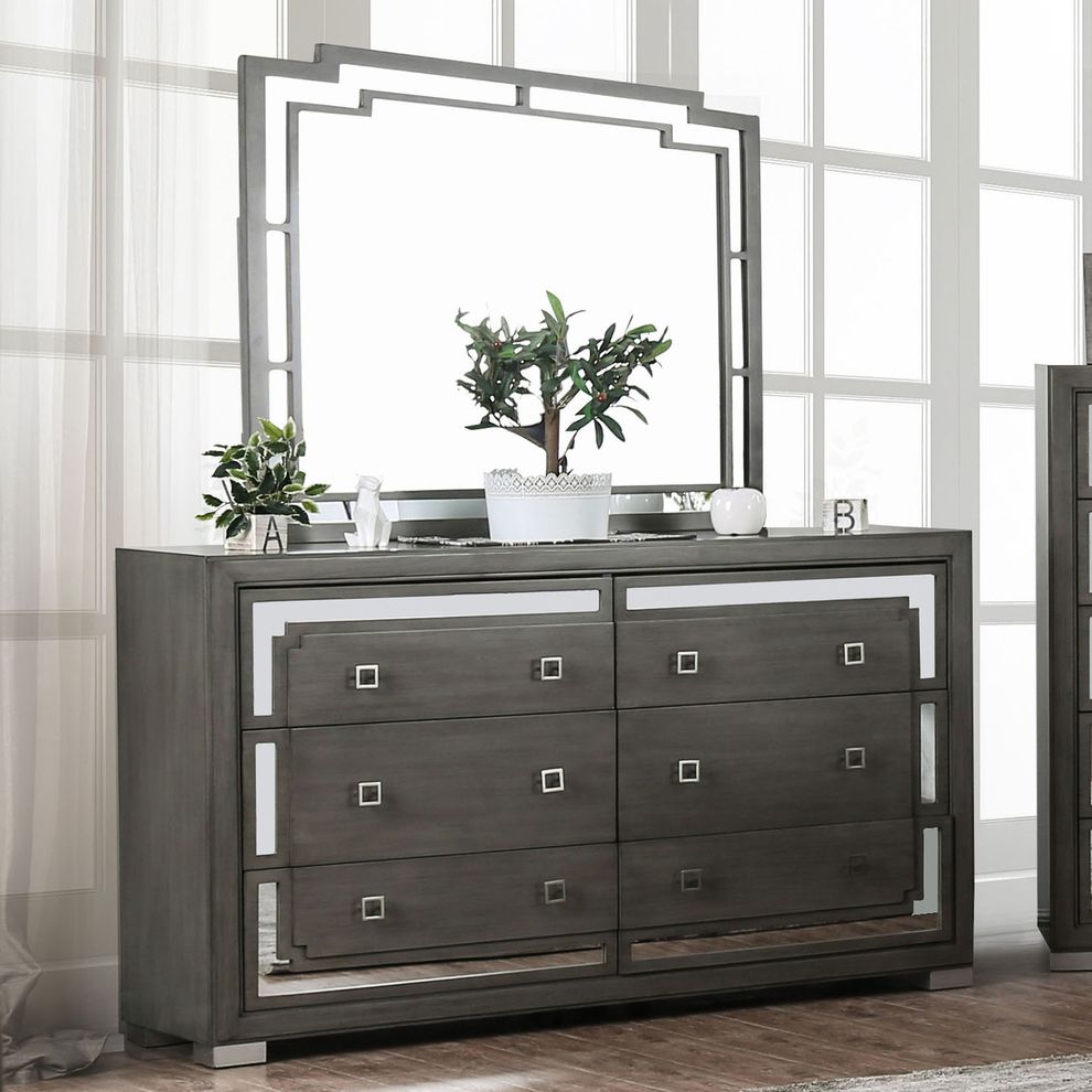 Mirrored panels / gray dresser by Furniture of America