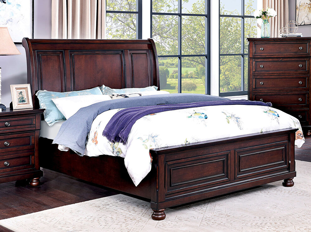 Dark cherry wood finish king bed in country style by Furniture of America