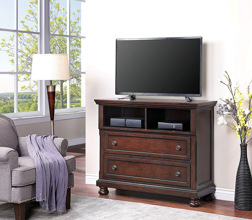Dark cherry solid wood and veneers TV stand by Furniture of America