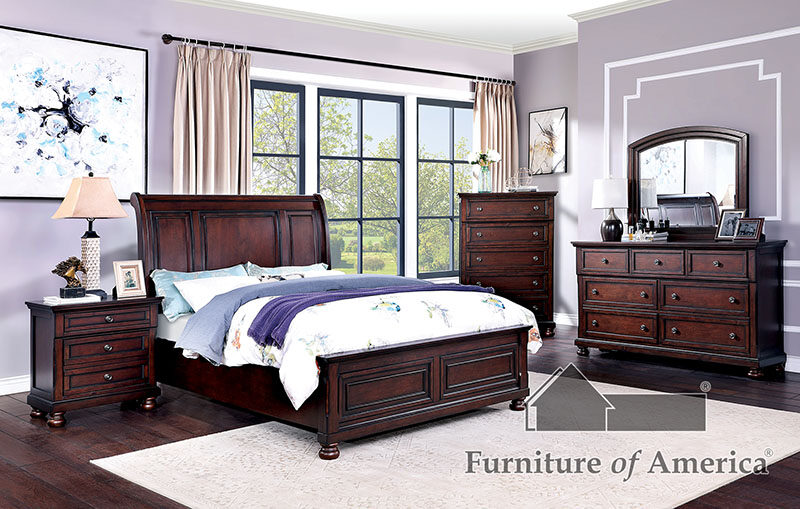 Dark cherry wood finish bed in country style by Furniture of America