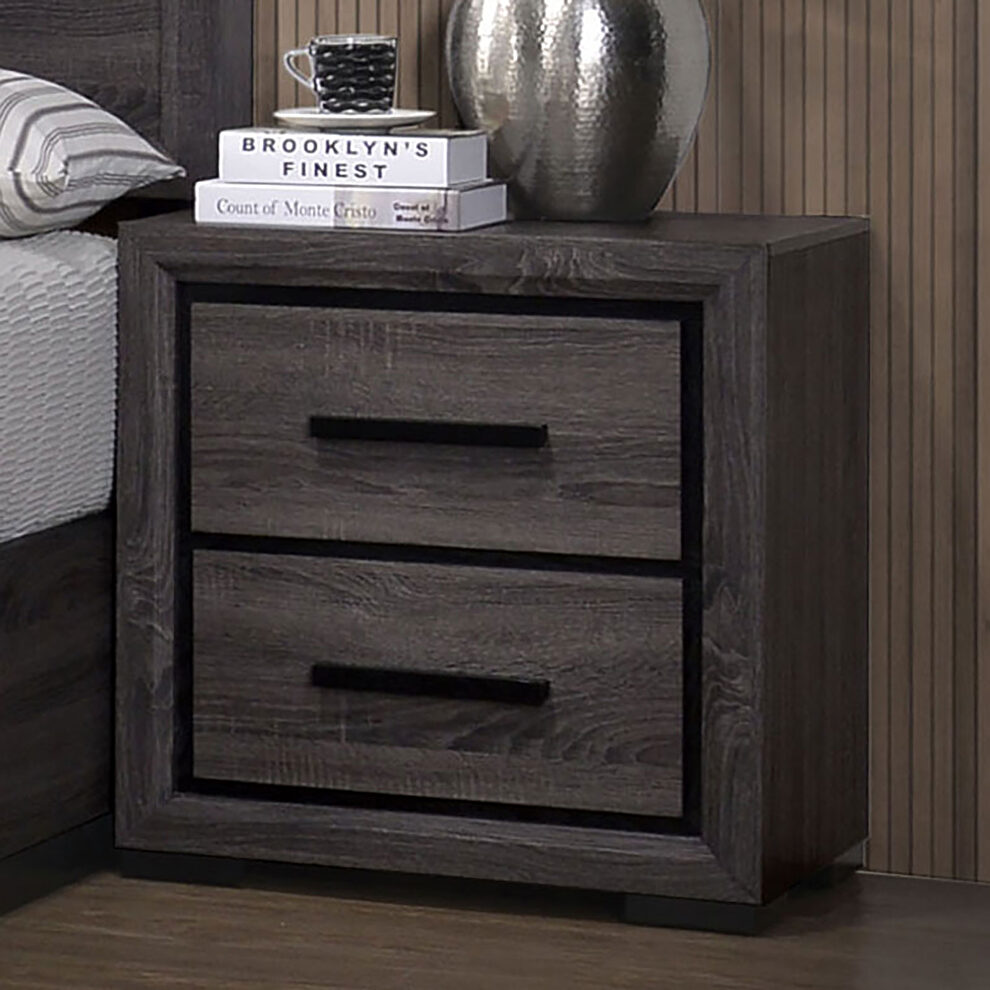 Gray finish w/ black trim contemporary style nightstand by Furniture of America