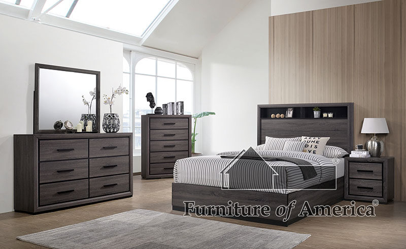 Gray finish w/ black trim contemporary style queen bed by Furniture of America