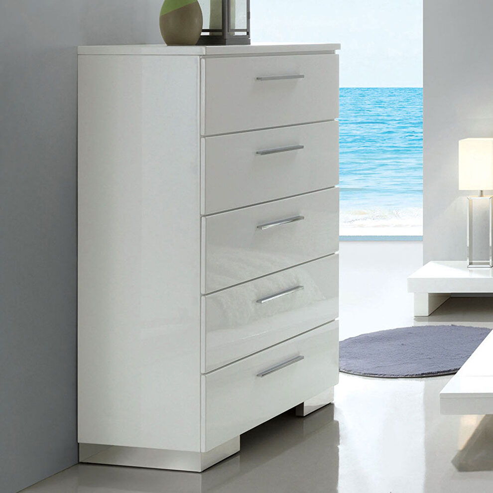 White high gloss lacquer coating chest by Furniture of America