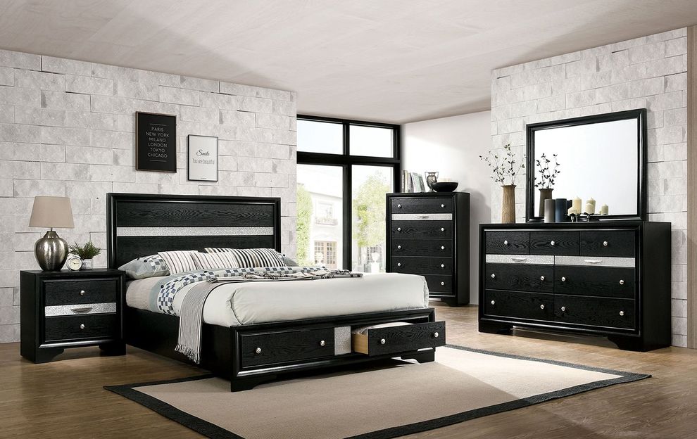 Contemporary black / silver accents king bed by Furniture of America