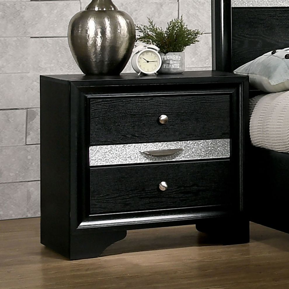 Contemporary black / silver accents nightstand by Furniture of America