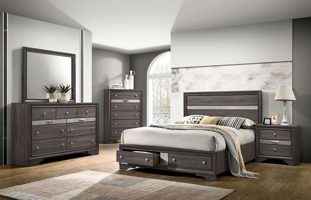 Contemporary gray / silver accents king bed by Furniture of America