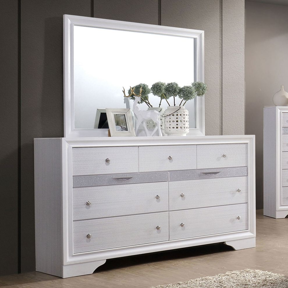Contemporary white / silver accents dresser by Furniture of America