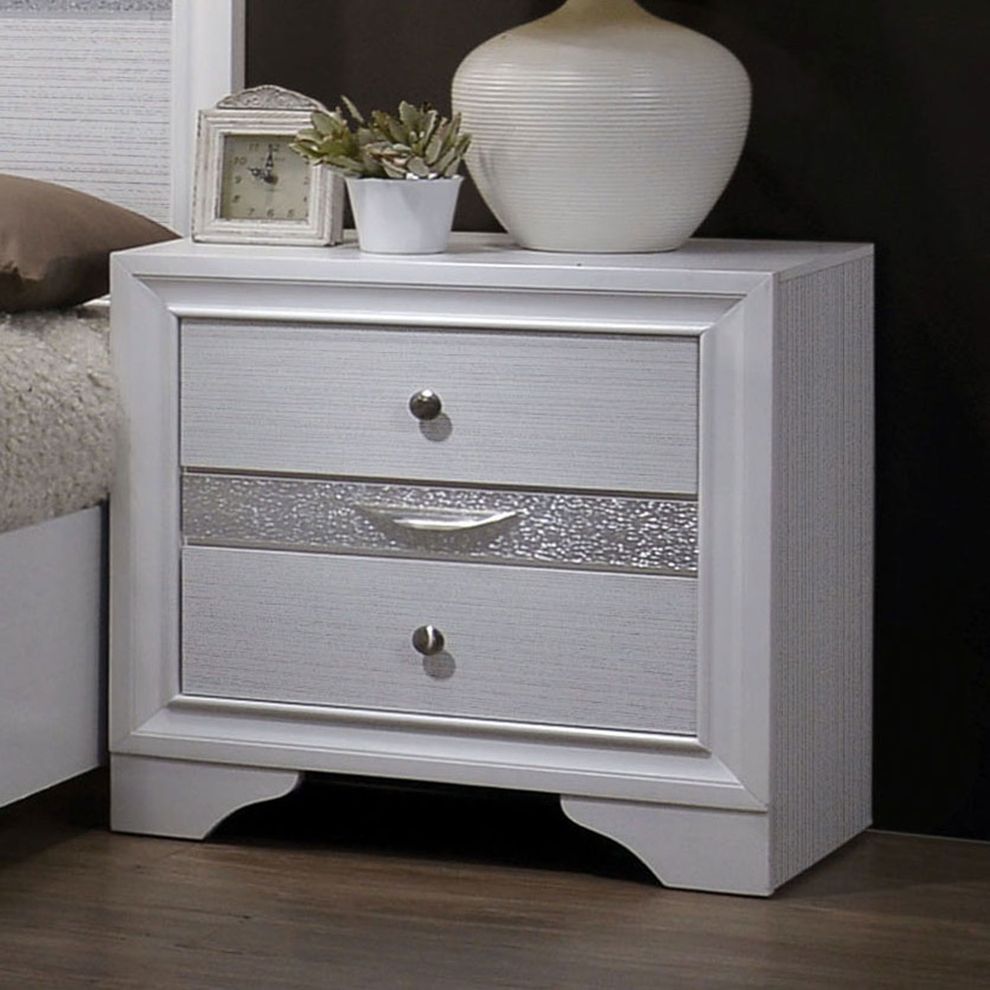 Contemporary white / silver accents nightstand by Furniture of America