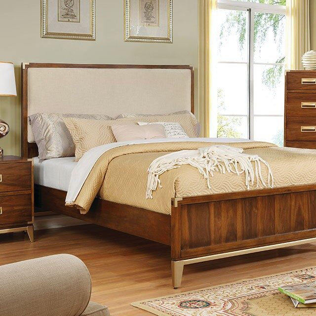 Dark oak finish transitional style platform bed by Furniture of America