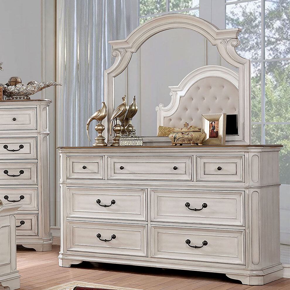 Antique white wash rustic glam look dresser by Furniture of America