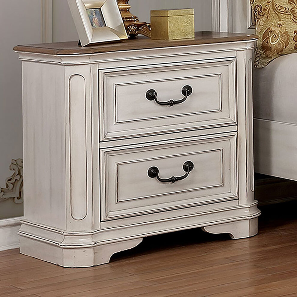Antique white wash rustic glam look nightstand by Furniture of America