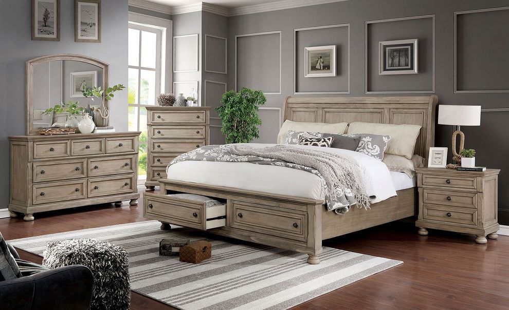 Transitional style gray king bed w/ drawers by Furniture of America