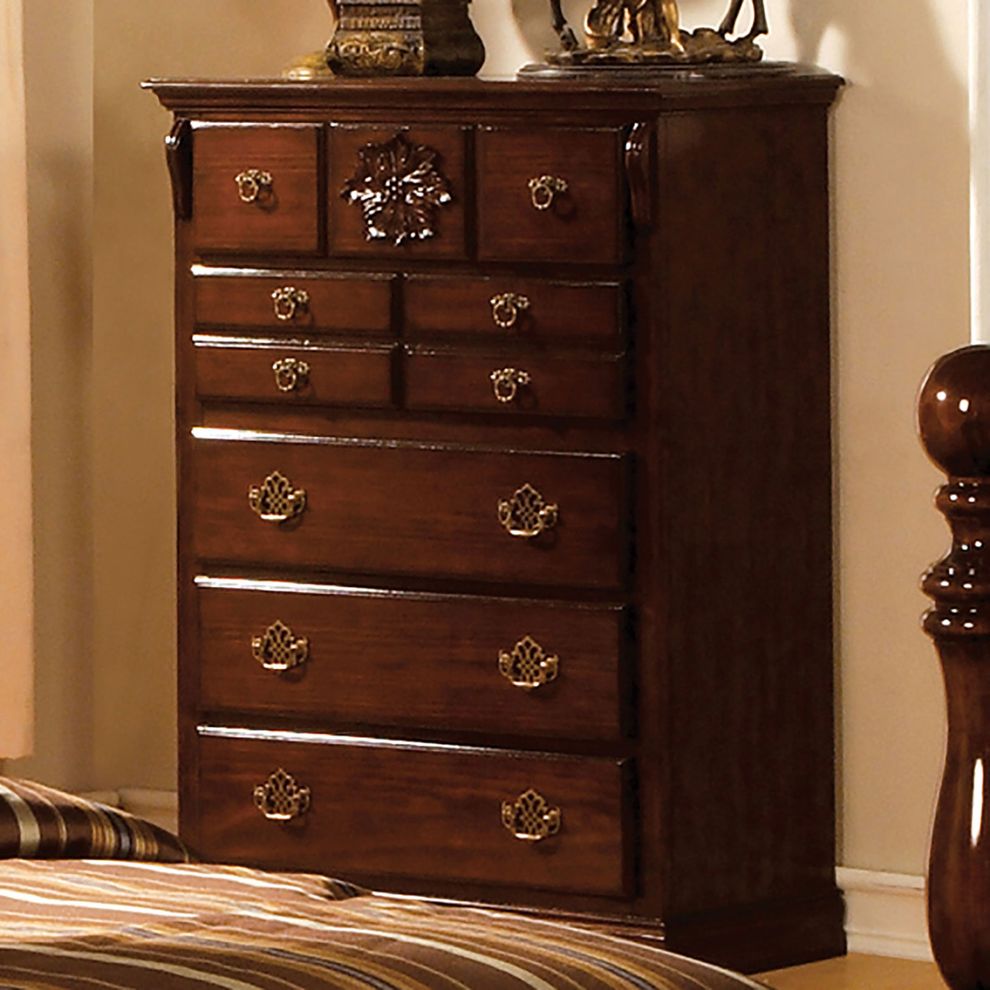 Traditional style glossy dark pine finish chest by Furniture of America